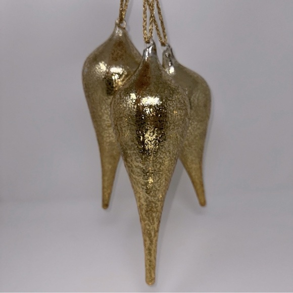 Large Gold Blown Glass Tear Drop Crackled Ornaments 11 1/2” Set Of 3 - Picture 8 of 9